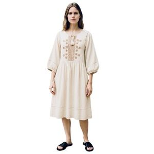 Knox Rose Dress Women’s Size L Cream Tassel Tie Dress Embroidered